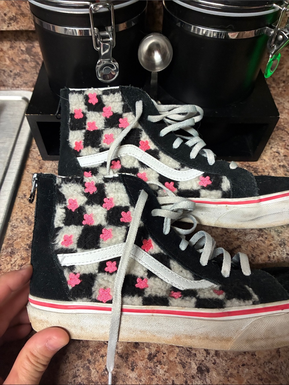 Vans Black & Pink Checkerboard High-Top Platform Sneakers